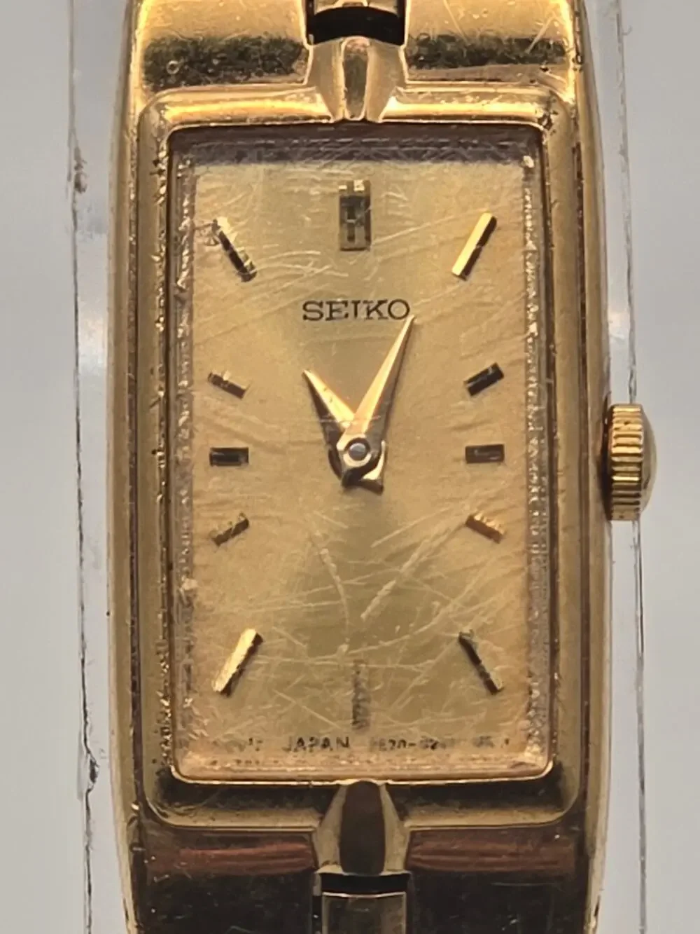 Seiko Vintage Tank Watch 2E20-7479 Gold Tone Dress Wristwatch